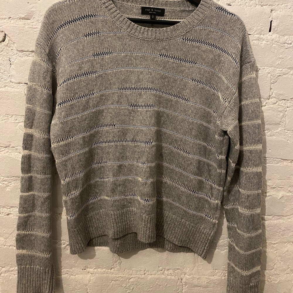 Rag & Bone grey sweater with cut outs stripes S